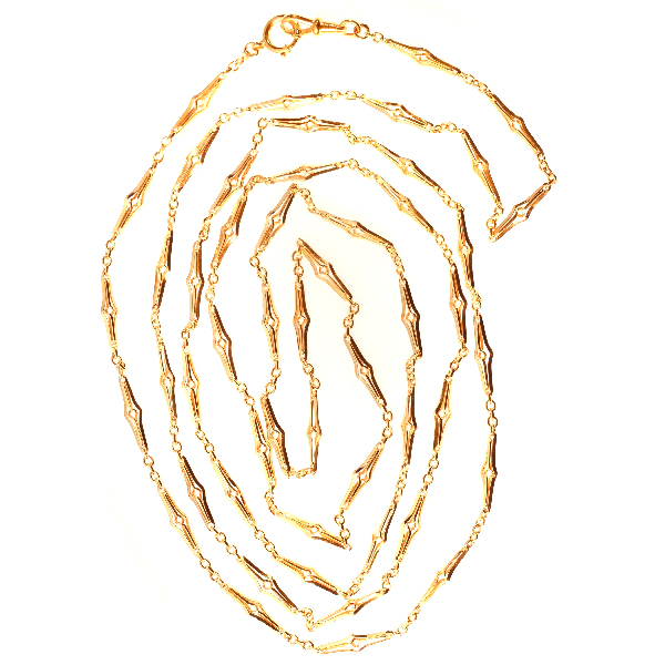 Vintage Long Antique Gold Chain Soutoir Necklace Chatelaine Belle Epoque